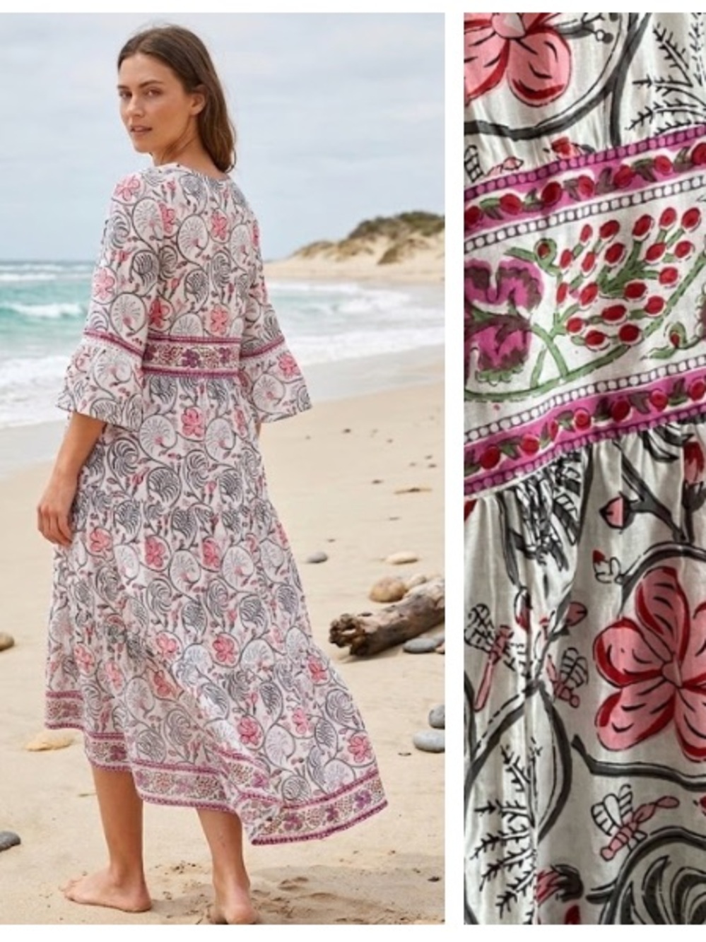 La Plage Pink White Loopy Floral Water Mill Maxi Dress XS